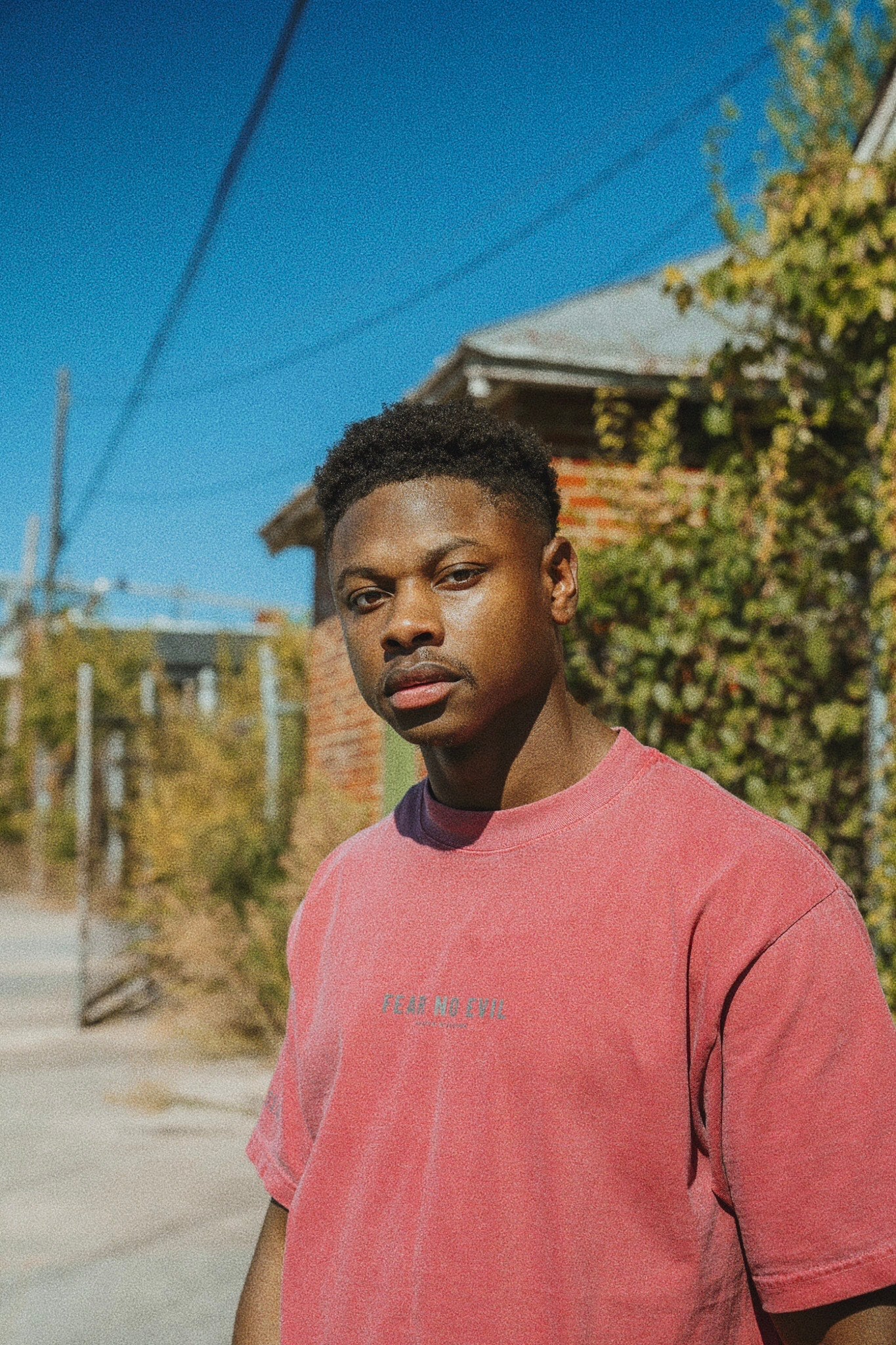 Fear No Evil - Demin Blue/Clay Red on a Max Heavyweight Oversize fit Tee