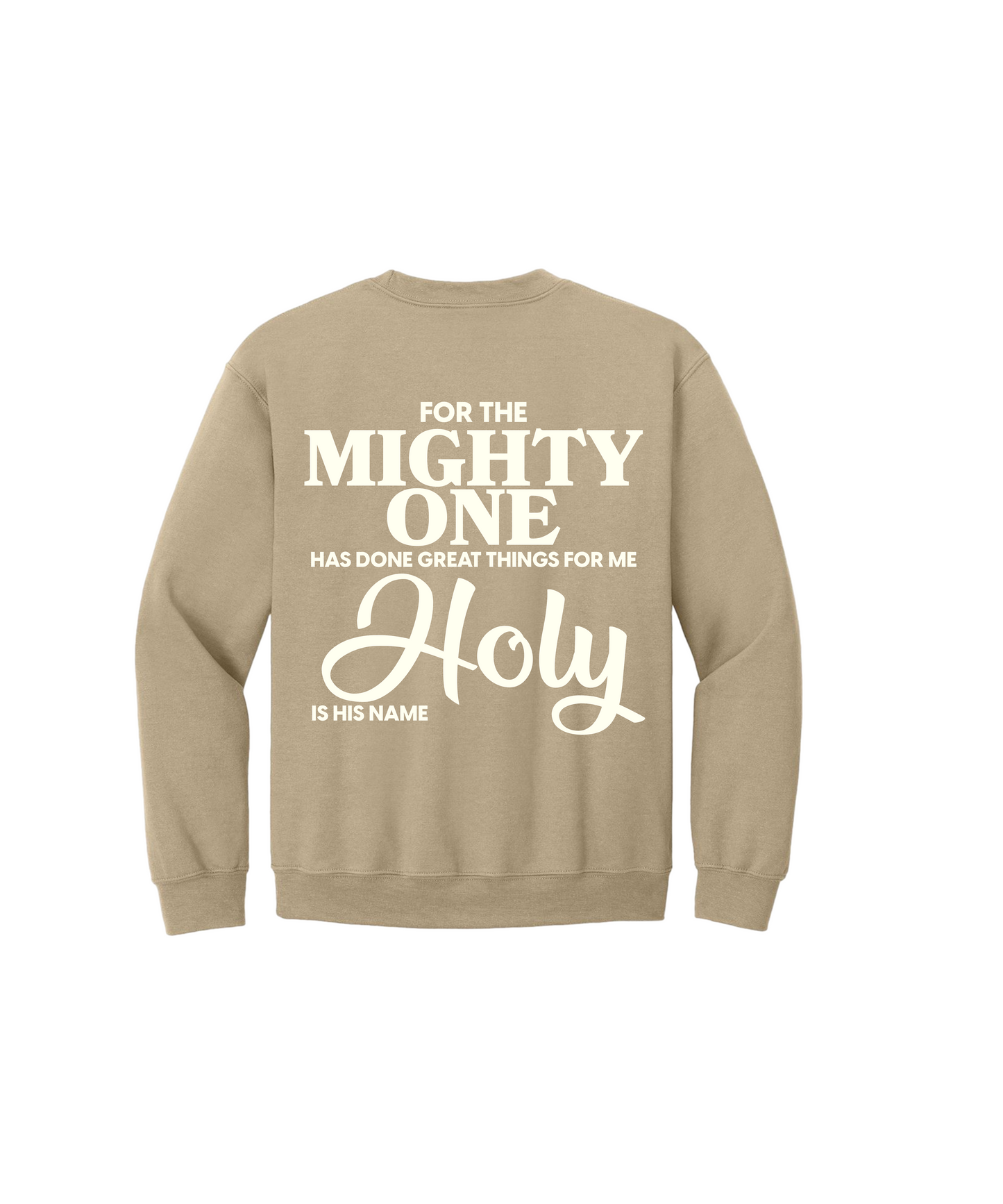 Oversized Heavyweight 10 oz - "JESUS VARSITY SWEATER" Crewneck Off-White on Pebble. Front & Back Design