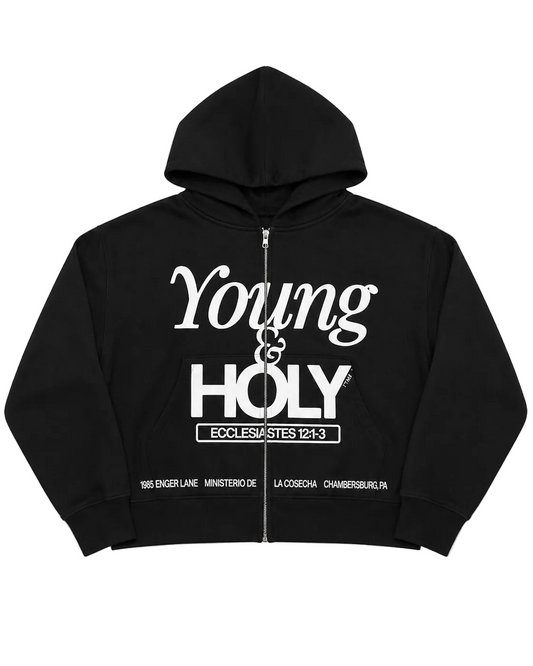 Young & Holy - Heavy Weight Zip-Up Hoodie Boxy Fit (Glows in the Dark)