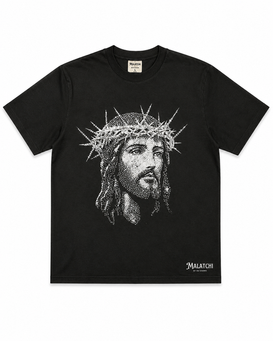 Oversized Off-Black “Crown of Glory” T-Shirt with Rhinestone details