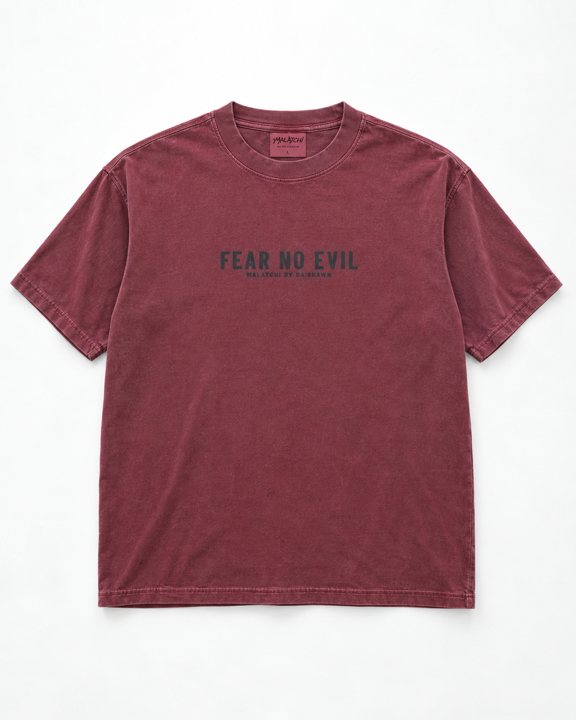 Fear No Evil - Demin Blue/Clay Red on a Max Heavyweight Oversize fit Tee