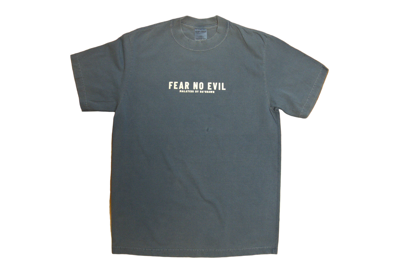 Fear No Evil - Demin Blue/Clay Red on a Max Heavyweight Oversize fit Tee