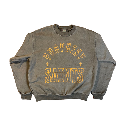 Heavyweight 15oz "Prophesy Saints" Brown Stonewashed Crewneck with Oversized Dropped Shoulders Box Fit
